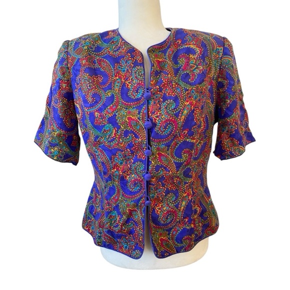 Adrianna Papell Womens Vintage 90s Silk Paisley Button Down Top - Picture 1 of 8